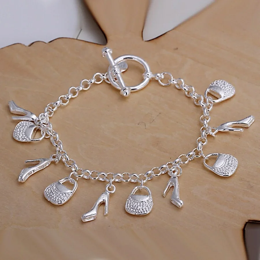 

New Fashion Gift Girl Beautiful High Quality Silver Color Woman Jewelry Charm Bracelets Factory Price Free Shipping