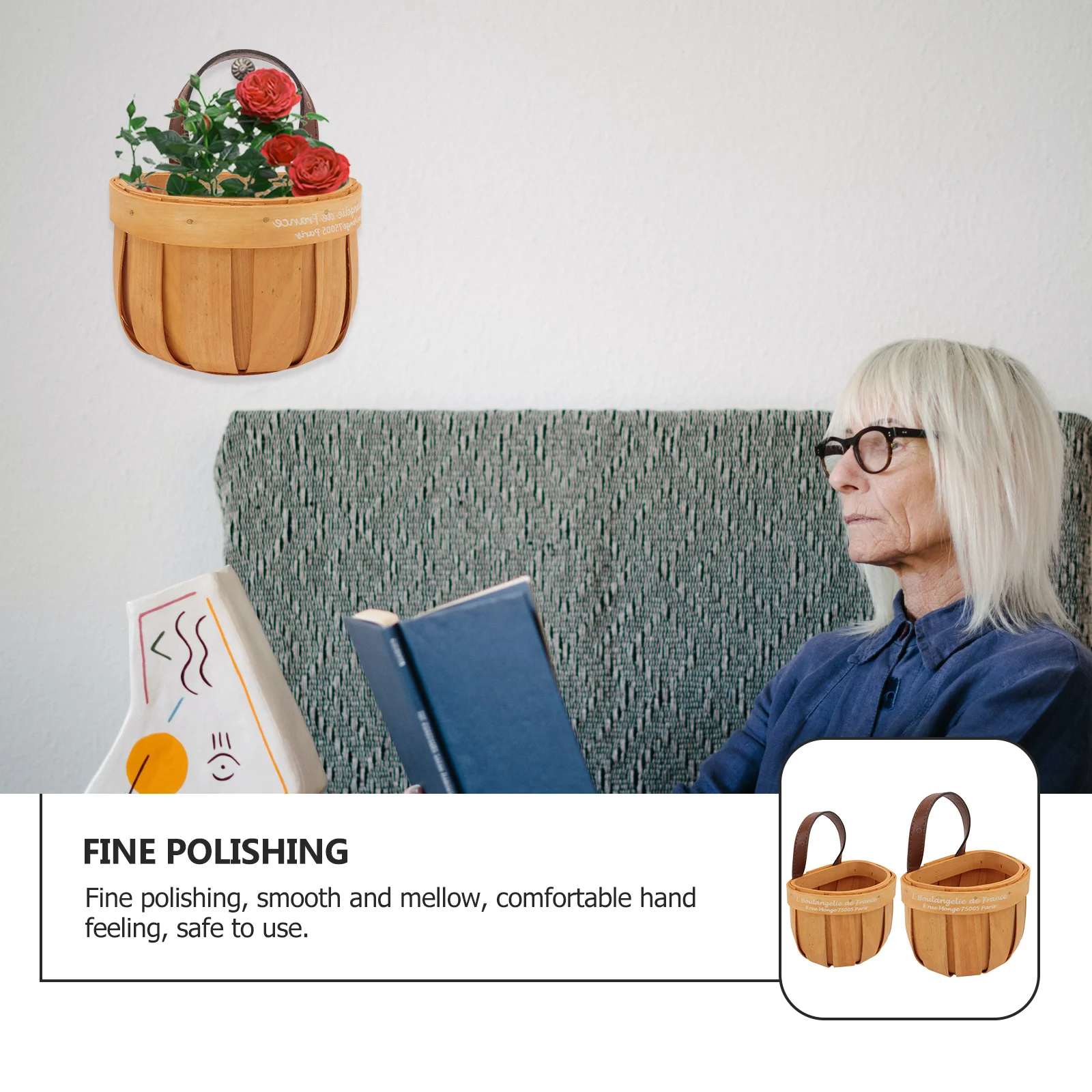 2 قطعة سلة جدارية منسوجة من الخشب الإبداعي سلة تخزين من الألياف الطبيعية للمطبخ والحمام وغرفة المعيشة للاستخدام الزخرفي