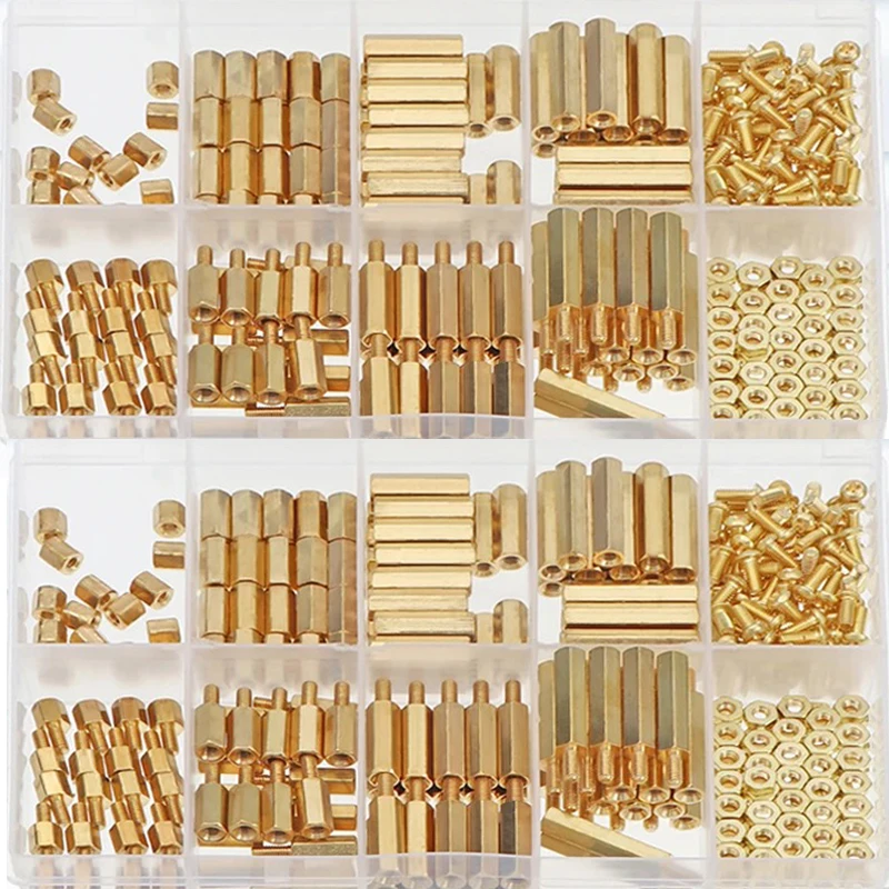 280pcs M2.5 Hex Nuts Solid Brass Copper PCB Board Hex Hexagon Standoff Pillar Spacer Column Screw Nut Assortment Kit Set