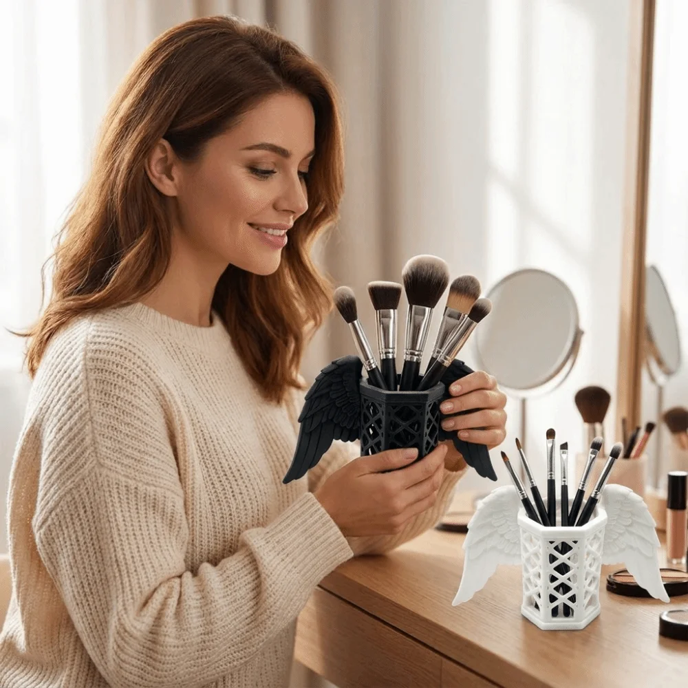 Plastic Angel Wings Pen Holder Stable Hollow Makeup Brush Holder Decorative 3D Printed Pen Stand For Home