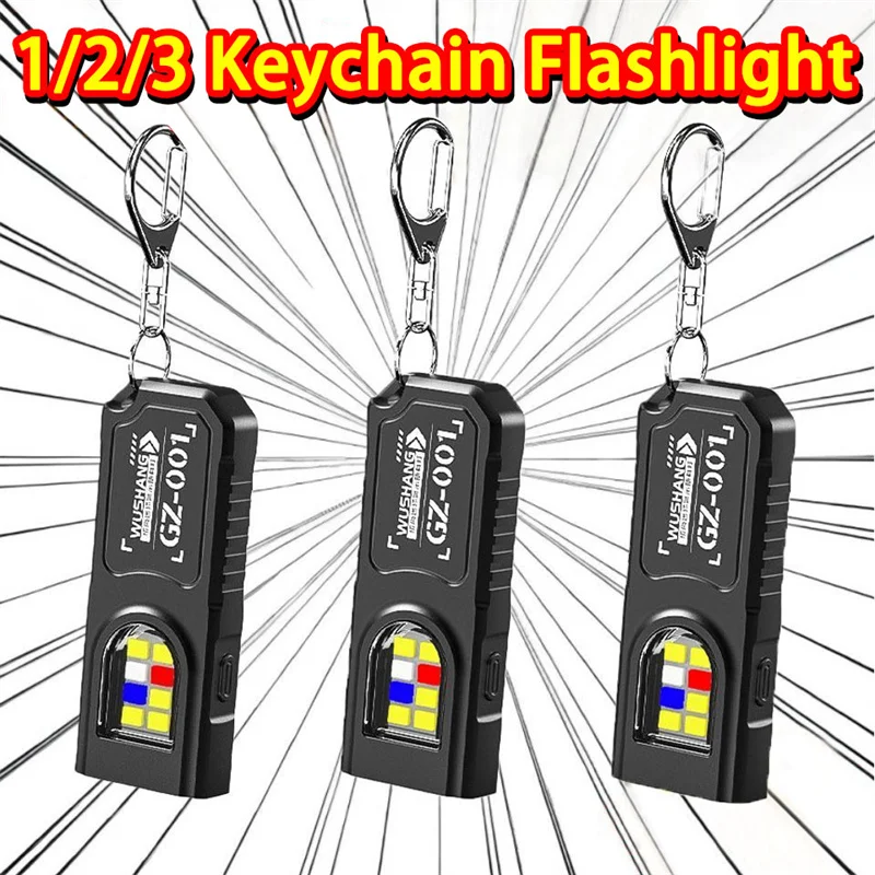 Multifunctional Mini COB LED Keychain Flashlight USB Rechargeable Hat Clip Lamp Work Light Keyring Camping Walking Pocket Lamp
