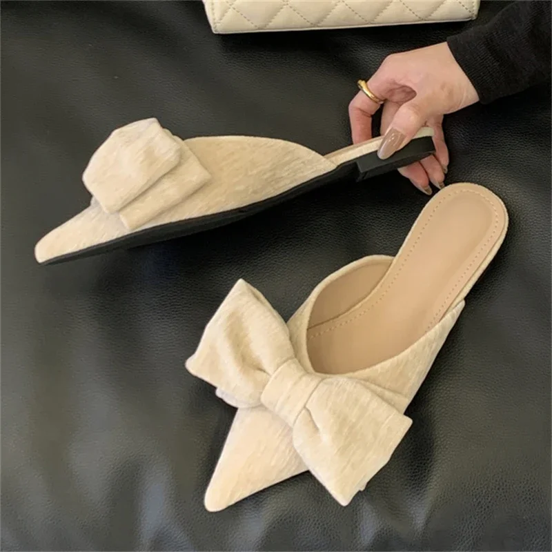 

Aneikeh 2026 Весенне-осенние элегантные дизайнерские мюли с большим бантом-бабочкой, женские туфли с острым носком и квадратным каблуком