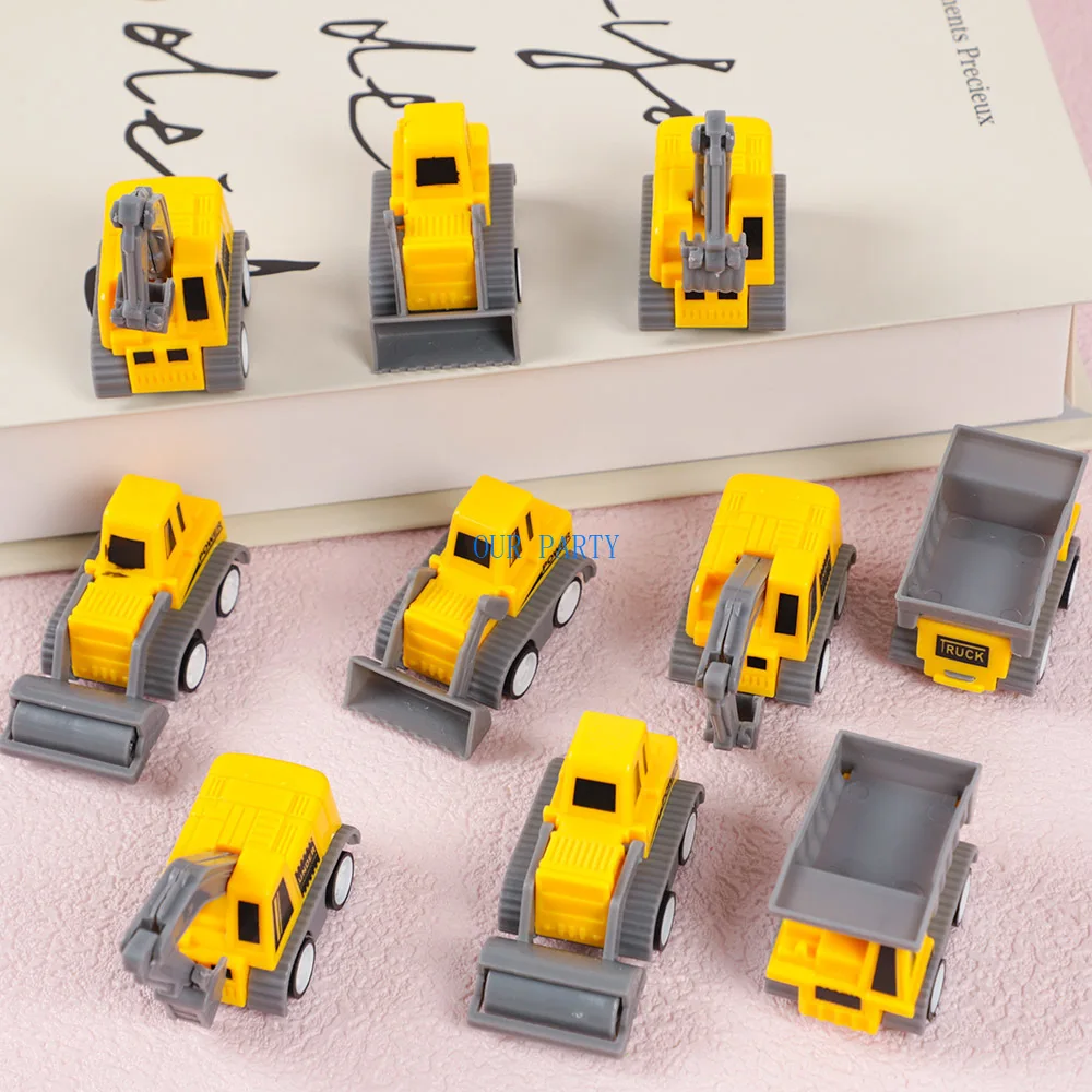 10Pc Cute Mini Engineering Vehicle Excavator Pull Back Car Toys for Kids Construction Theme Birthday Party Favors Pinata Fillers