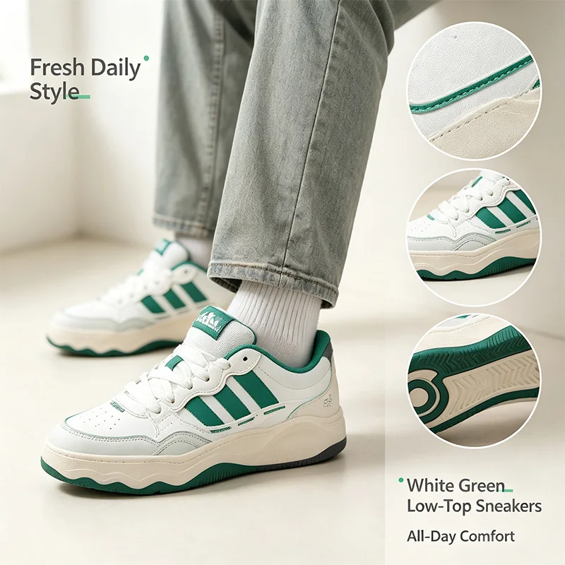 Adidas Originals White Green Low-Top Casual Sneakers Lightweight Breathable Walking Shoes Soft Sole Non-Slip Fashion Sneakers