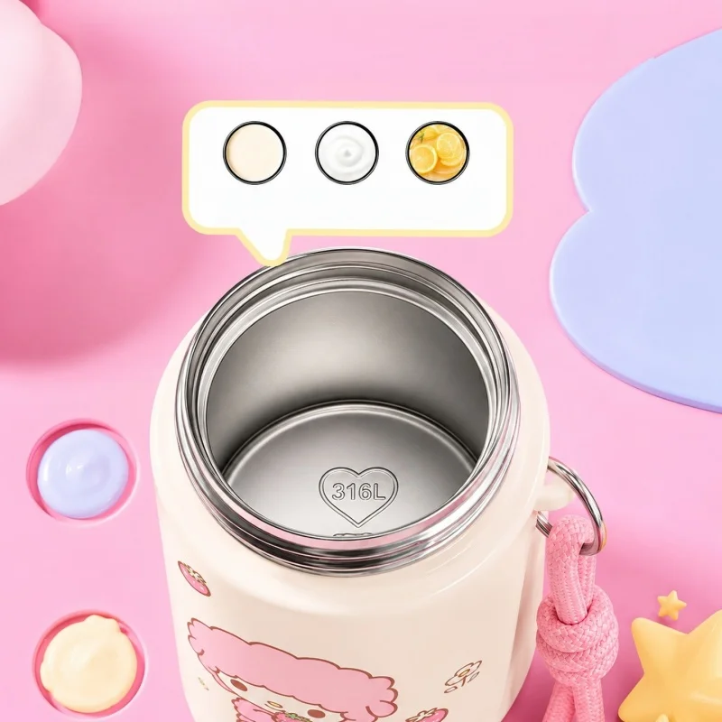 X&W Sanrio Kid Thermos Cup 460/560ml Cartoon Straw Cup 316 Stainless Steel Dual Drinking Mug Portable Student School Ice Tumbler