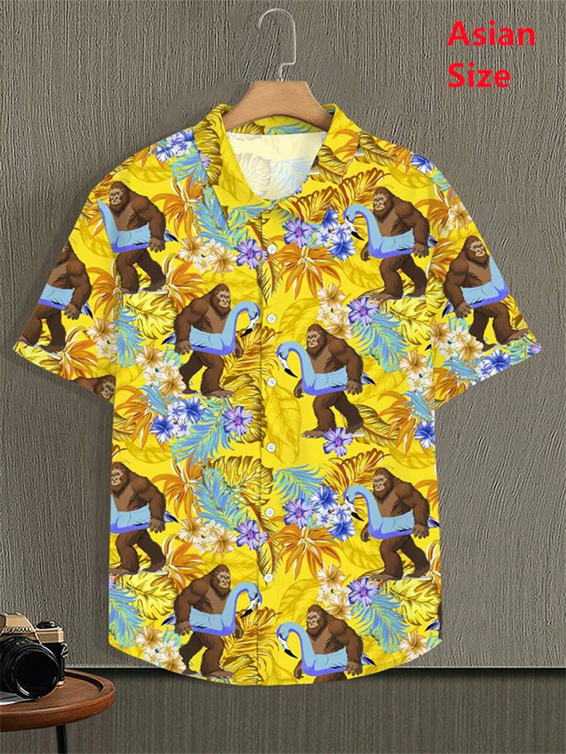 

Summer Hawaiian Shirt Funny Gorilla Flamingo Style 3d Print Shirts Men Women Fashion Short Sleeve Beach Shirt Casual Blouse New