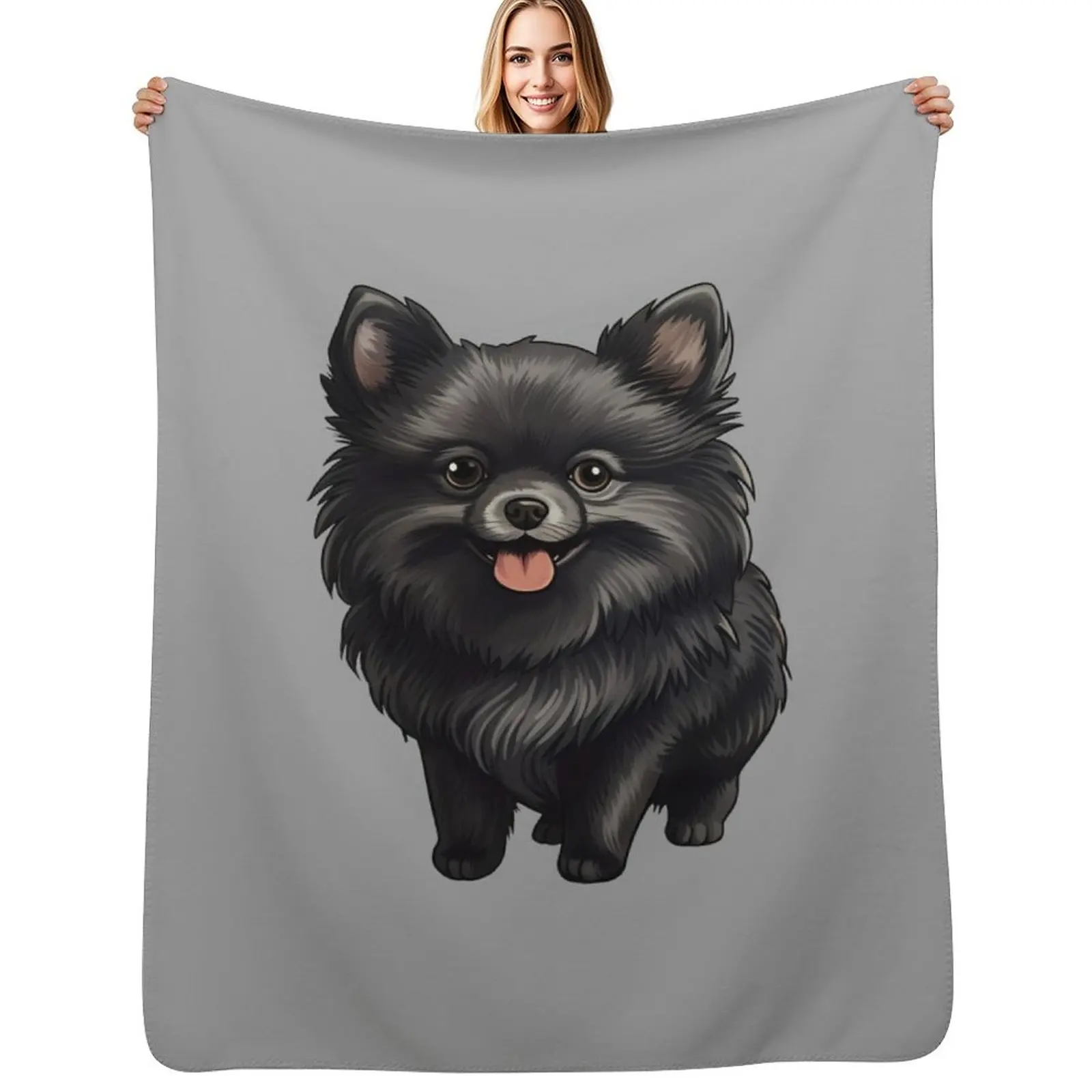 

Cute Black Pomeranian Puppy Dog Drawing Throw Blanket Lightweight Warm Blanket for Travel Camping