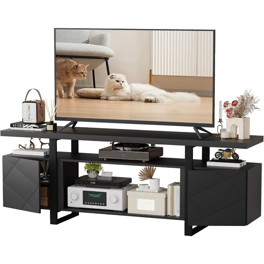 

Современная подставка под телевизор подходит для телевизоров до 80, развлекательный центр со шкафами для хранения, медиаконсоль для гостиной, черный