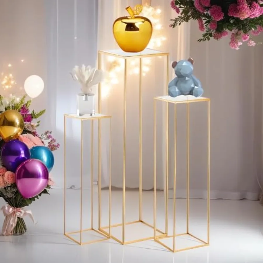 

3pcs Gold Metal Plant Stand Cylinder Pedestal Stands for Parties Metal Plant Columns Pedestal Stands for Display Square Cylinde