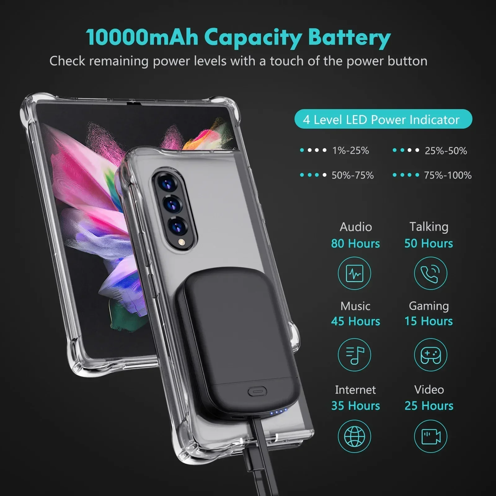 Jayowade Magnetic Power Bank for Samsung Galaxy Z Fold 2 5G Battery Case Cover PowerBank Z Fold 2 Battery Charging Case Funda