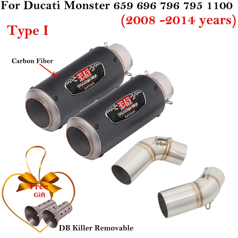 For Ducati Monster 659 696 795 1100 Hypermotard 796 2008-2014 Motorcycle Exhaust Escape Link Pipe Carbon Fiber Muffler DB Killer