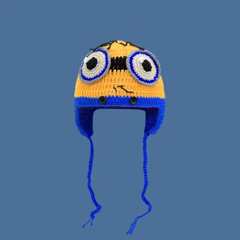 Minioned Hot New Handmade Crochet Ear Protection Hat Beanie Ski Mask Caps Beanie Accessories Hat with Earflaps Birthday Gifts view 4