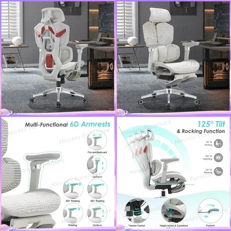 Gaming Chair Ergonomic Computer Desk Office Reclining Racing Seat with Footrest Adjustable High Back Lumbar Support Grey