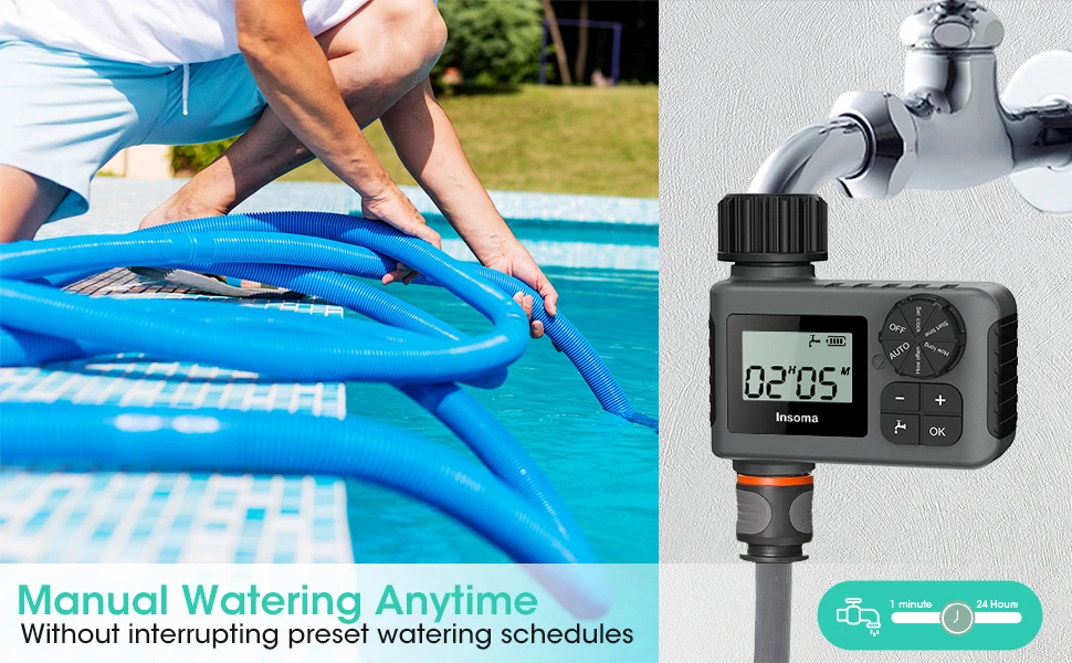 INSOMA Automatic Watering System Smart Garden Irrigation Water Timer with Brass Swivel for Hose Fuacet Outdoor Garden IPX5