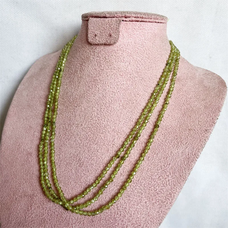 3MM Faceted Peridot Necklace Green Natural Olivine Stone 1/3Strands Adjustable Multilayer Bead Chain Choker Prom Gift