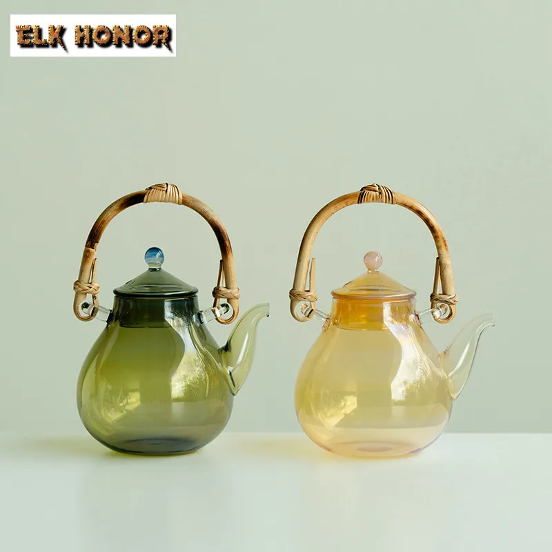 

550ml Bamboo Lifting Handle Refraction Glass Teapot Japanese Tea Infuser Pot Tea Soaking Kettle With Strainer Teaset Collection
