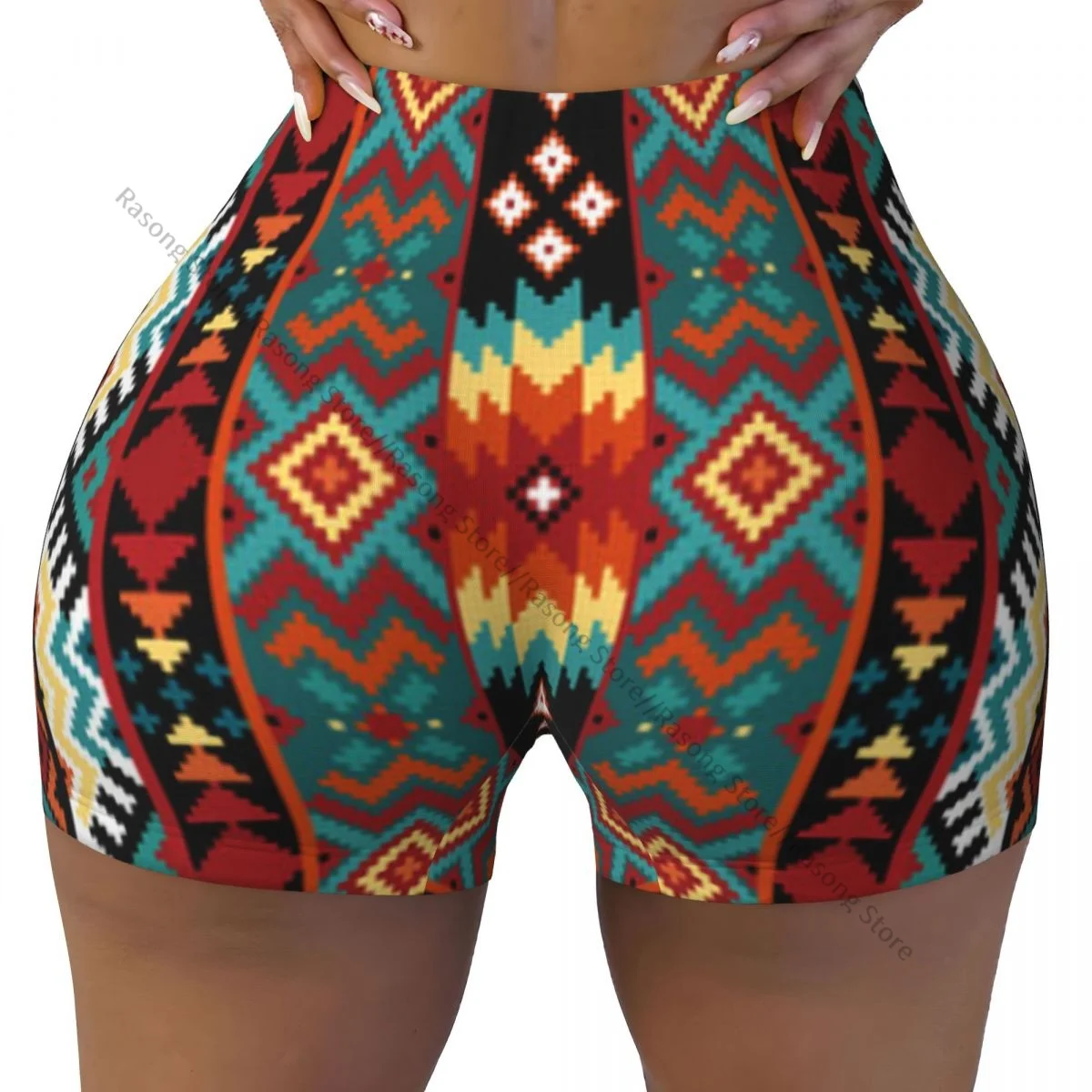 Push-Up Kurze Elastizität Scrunch Butt Geometrische Ethnische Navajo Ornament Laufshorts Sport Shorts Damen Kleidung Gym