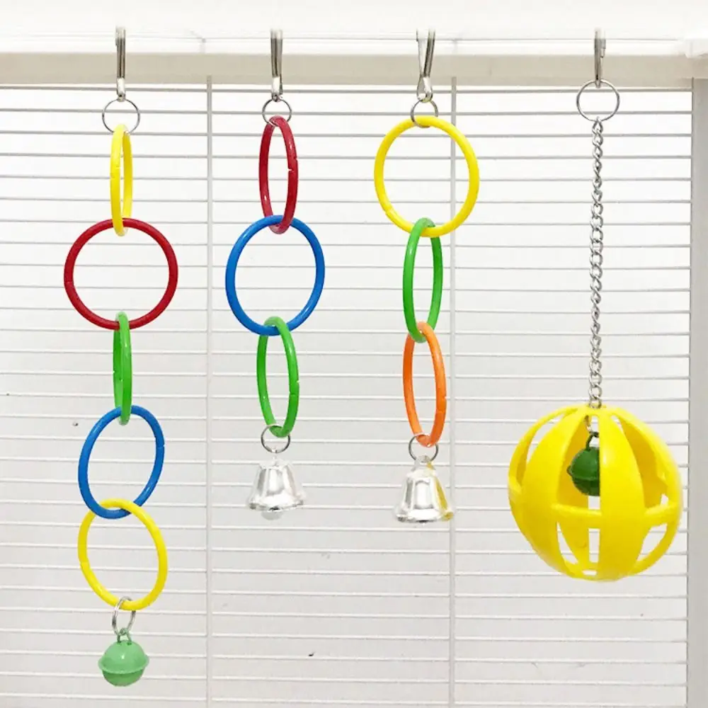 Columpio de plástico para pájaros, juguetes coloridos con campana, anillo colgante para pájaros, juguete para aliviar el aburrimiento, ejercicio, juguete, accesorios para jaulas de pájaros