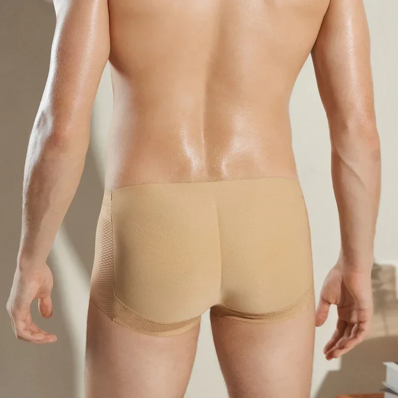 2Pcs Men's Padded Boxer Briefs Butt Lifter Breathable Mesh Hip Enhancer Shaping Underwear Sponge Pads Skin Black
