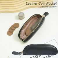 Gift Retro Women's Wallet Solid Color Portable Mini Coin Bag Zipper Compact Cowhide Pencil Bag Student