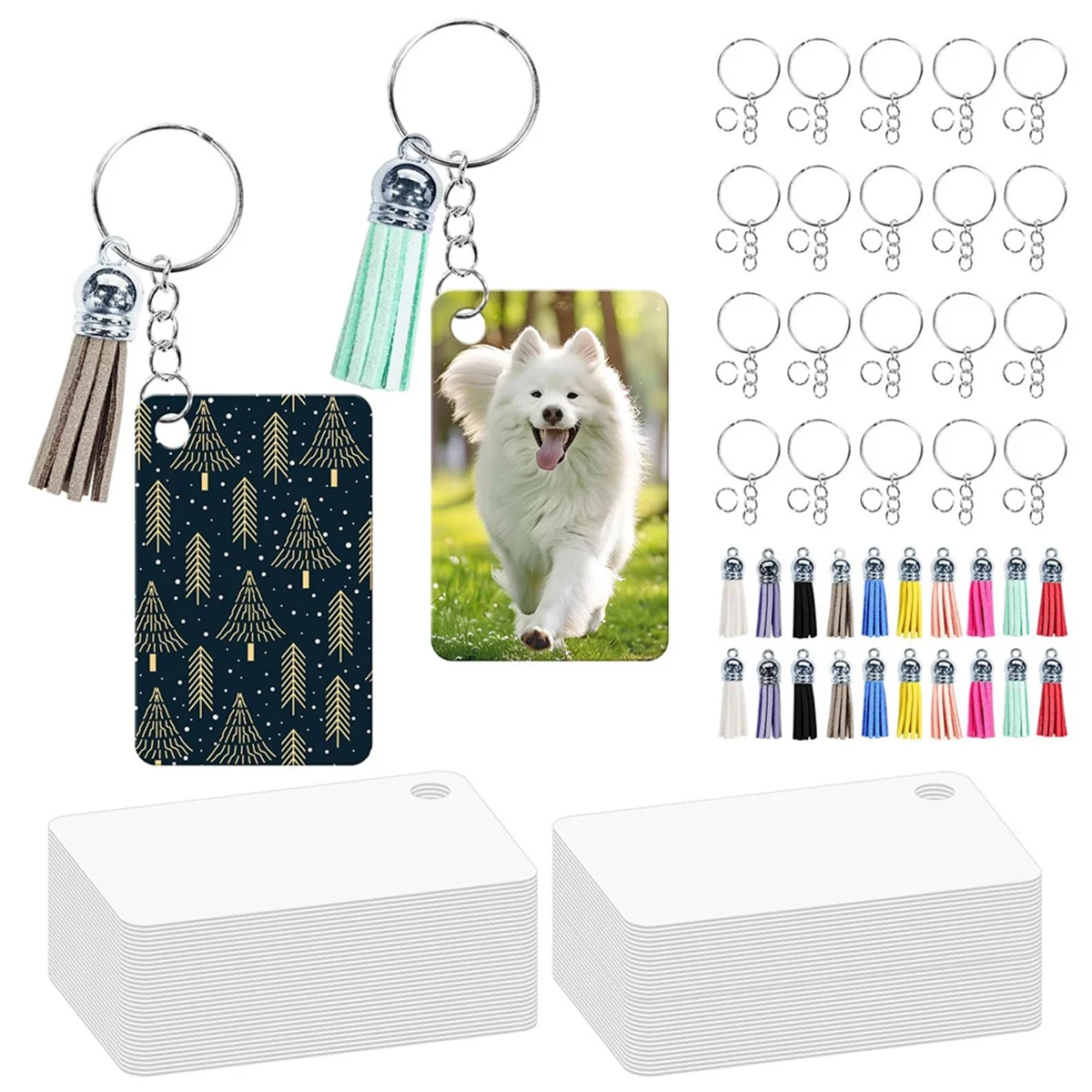 

A32P_160 Pcs Metal Sublimation Keychain Blanks Bulk Set with Rectangle Sublimation Blanks Tassels Keychai for DIY
