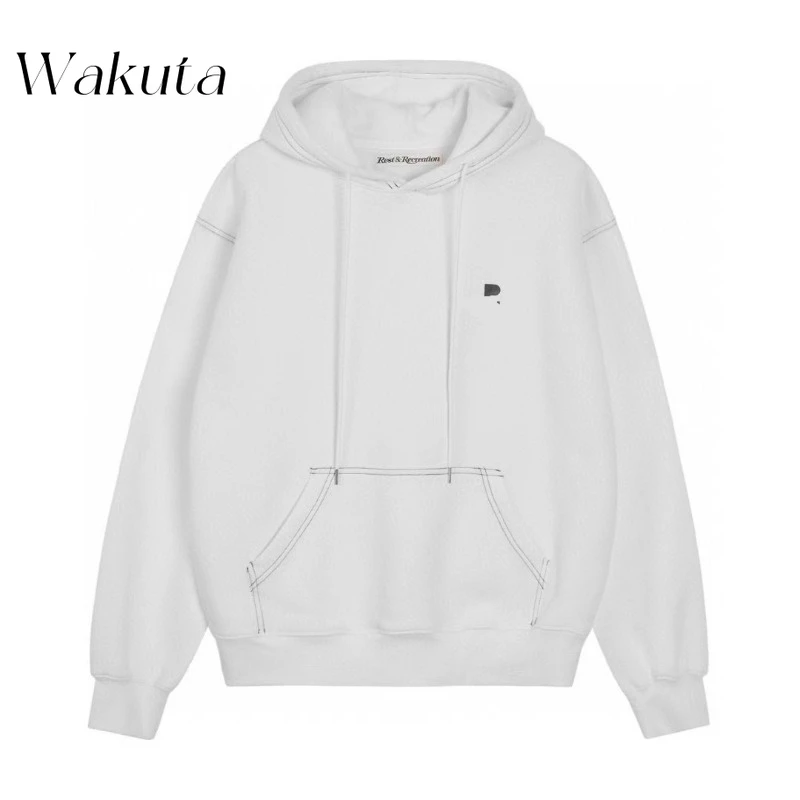 Wakuta koreanische retro rr bedruckte Kapuzen-Sweatshirts Mode ins lose solide gepolsterte Pullover Herbst/Winter Mäntel vielseitige コダック 町 ケモン