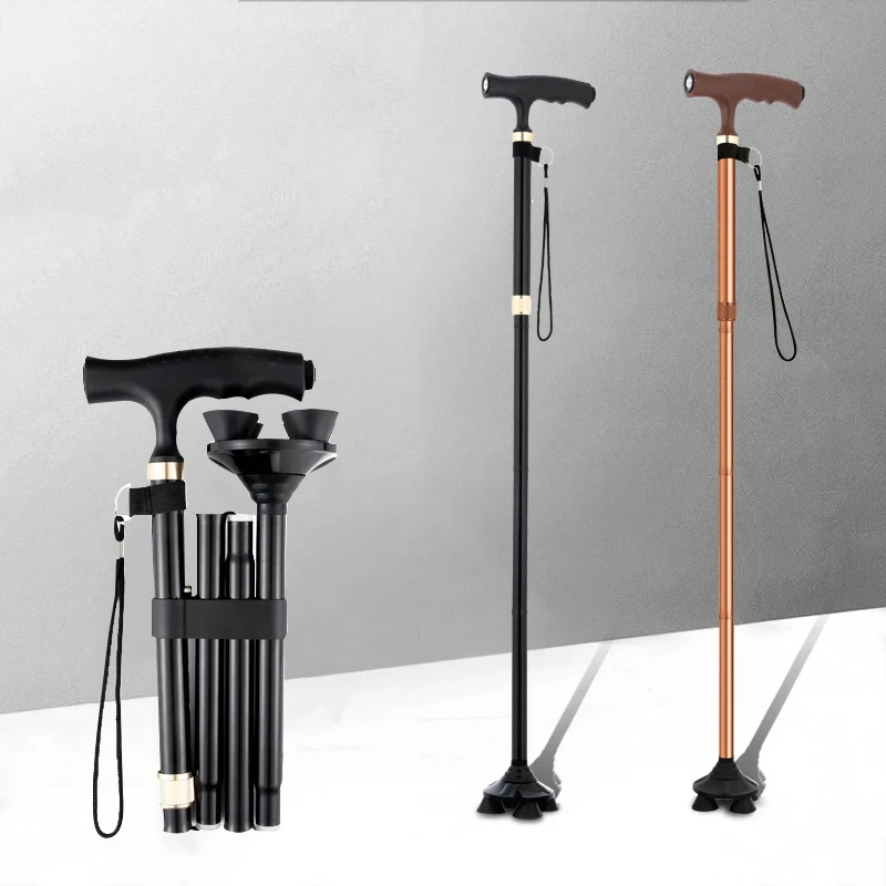 For Walking Stick Telescopic Baton Hiking Camping Trekking Poles Aluminum Alloy Metal Folding Cane Crutches Pole For Elderly Peo