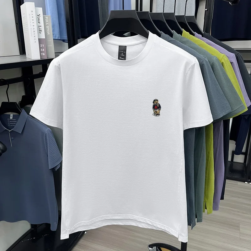 High quality summer new short sleeve T-shirt luxury brand cute cartoon bear embroidery men's round neck fashion breathable top - view 6