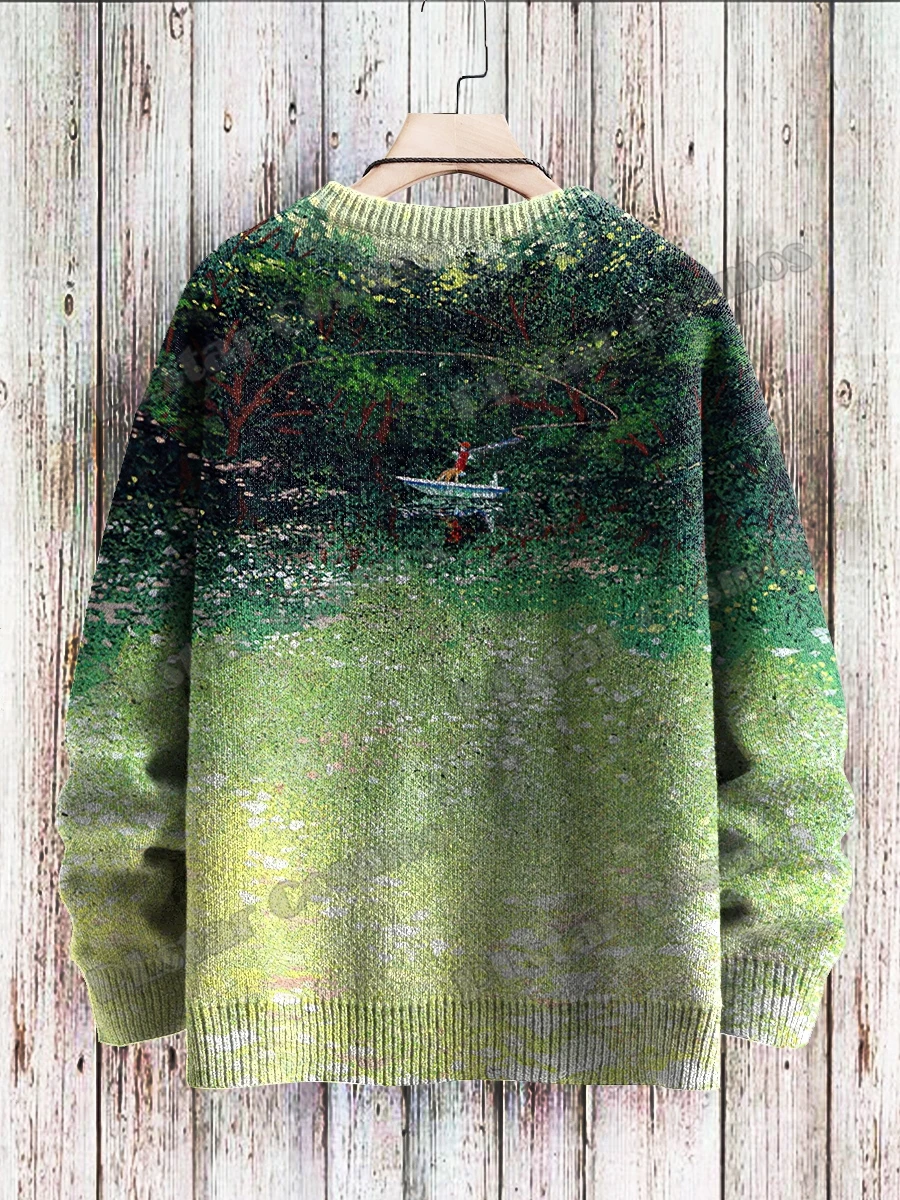 Winter Unisex Casual Knit Pullover Sweater Watercolor Rainbow Art Pattern 3D Printed Fashion Crewneck Knitted Sweaters KMY36