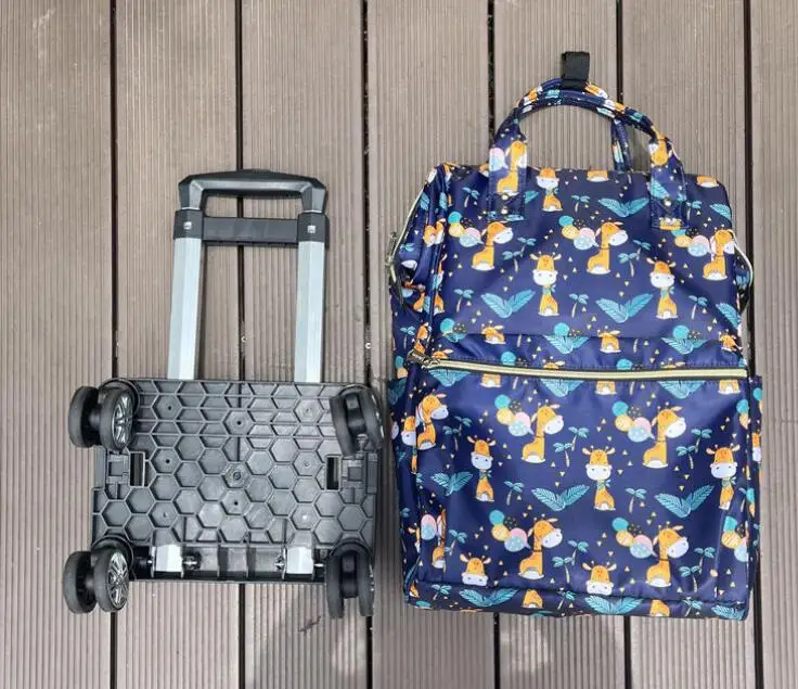 Women Soft Business Trolley Backpack Bag With wheels oxford Trolley Luggage bag Women Carry on hand Luggage rolling Backpack