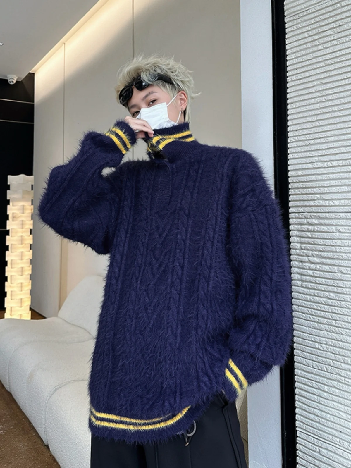 

College Sle Men's Ne Knitwear Autumn Winter Thiened Long Sve Casual Faion Vintage American Sle Couple Outer...