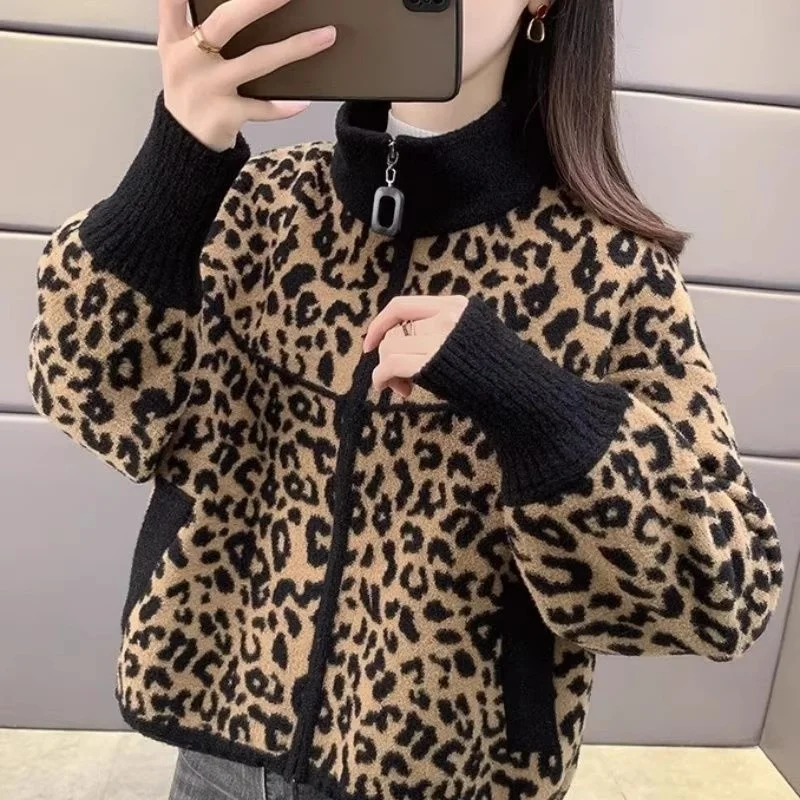 

Модный кардиган с леопардовым принтом – женская короткая куртка из искусственного меха норки, повседневная верхняя одежда для осени, зимы, весны 2026, W2055