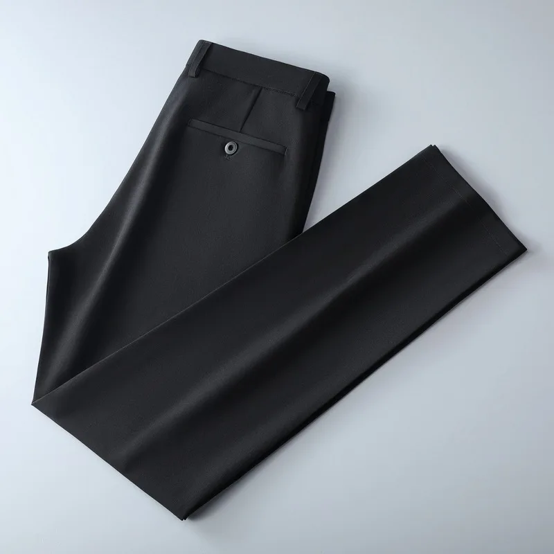 Pantalones masculinos elásticos de color negro liso, pantalones informales inteligentes para hombre, pantalones de traje de secado rápido para oficina, nuevos Pantalones rectos coreanos para primavera y otoño