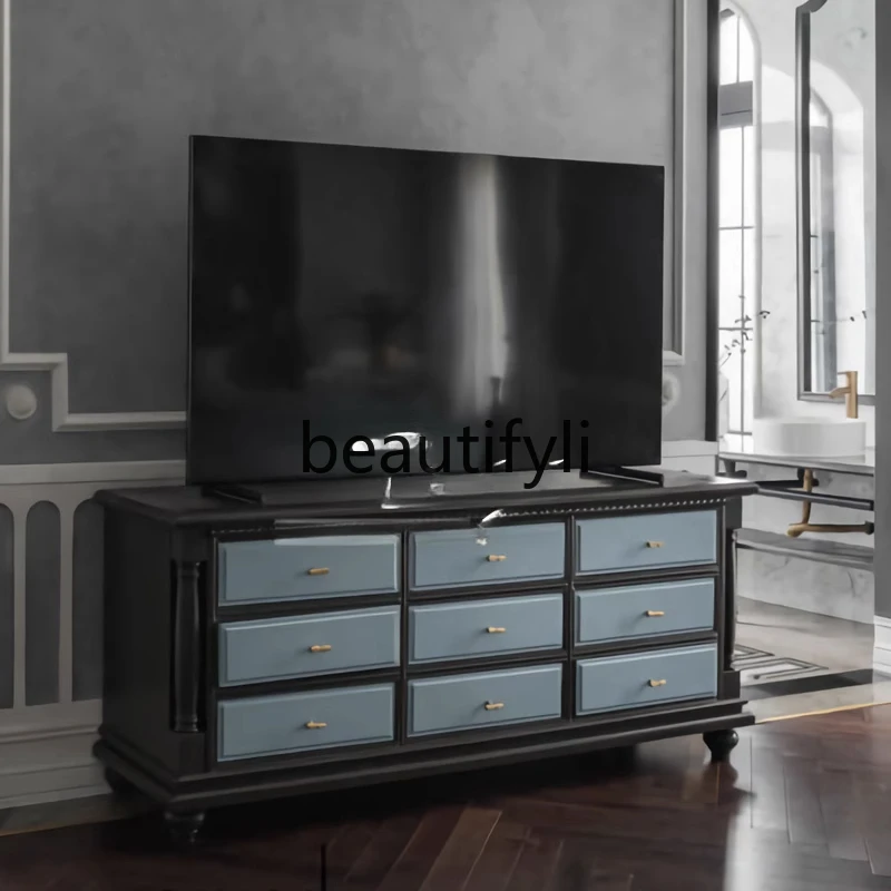

French light luxury solid wood, drawer storage cabinet, living room against the wall storage TV cabinet, American simplicity