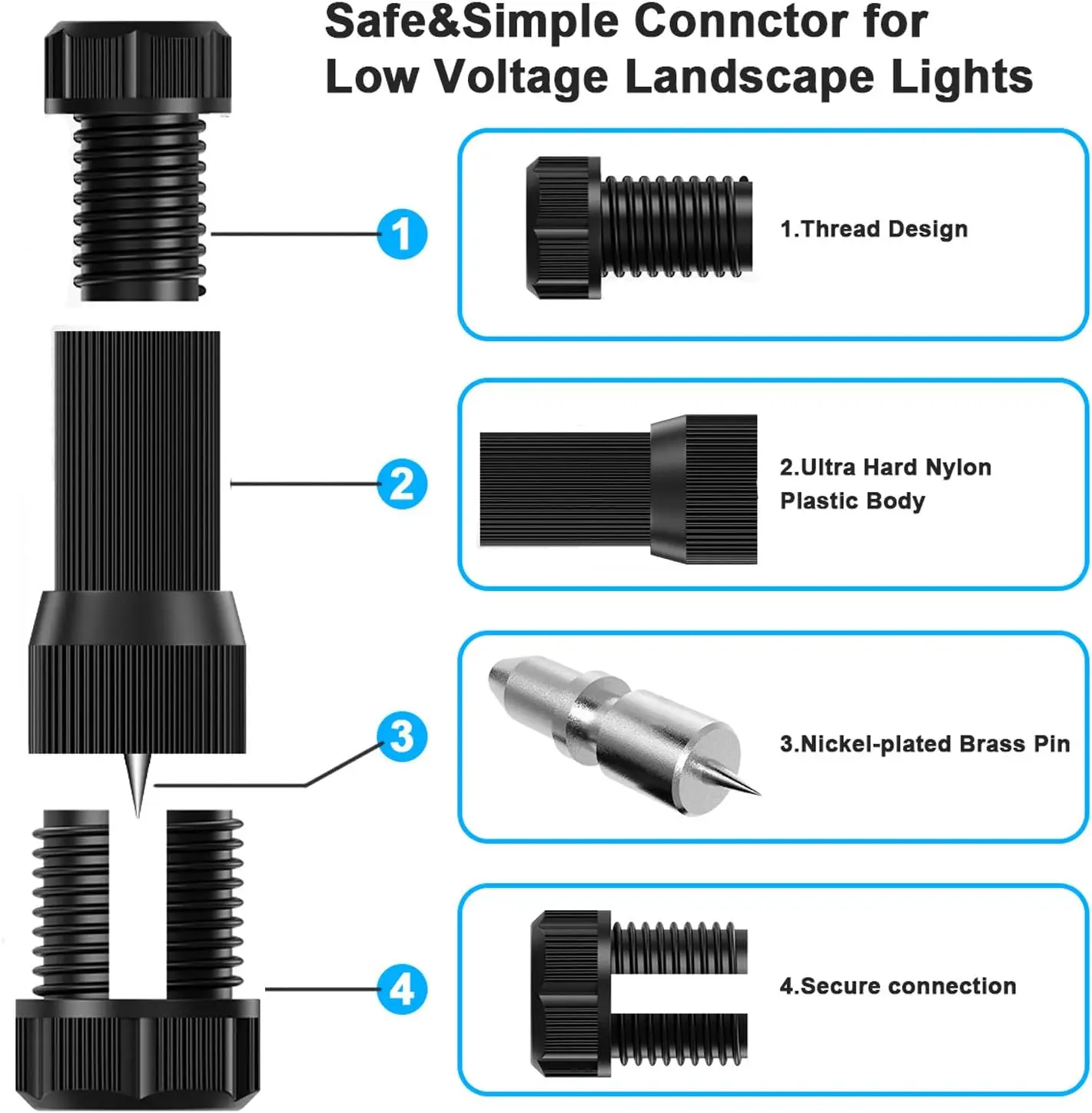 iCreating 30Pack Low Voltage Waterproof Replacement Landscape Light Cable Connector 12-20 Gauge Wire Connectors for Lighting