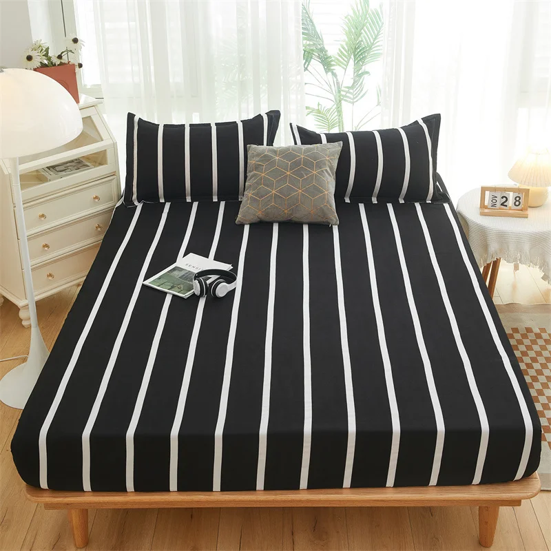 Yaapeet Home Textile Black Vertical Stripes Bed Fitted Sheet Kid Adult Teen ding Mattress Cover King Full Single  Linen