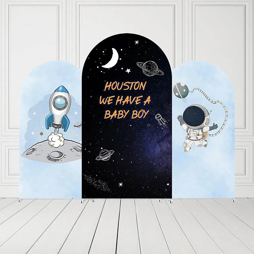 

Mehofond Custom 2-Sided Outer Space Astronaut Rocket Boys Birthday Party Baby Shower Cover Chiara Arch Background Decor Backdro