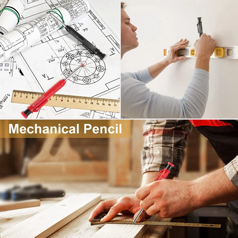 مجموعة قلم نجار صلب مع براية ومنظم لأعمال النجارة ، قلم رصاص ميكانيكي متين