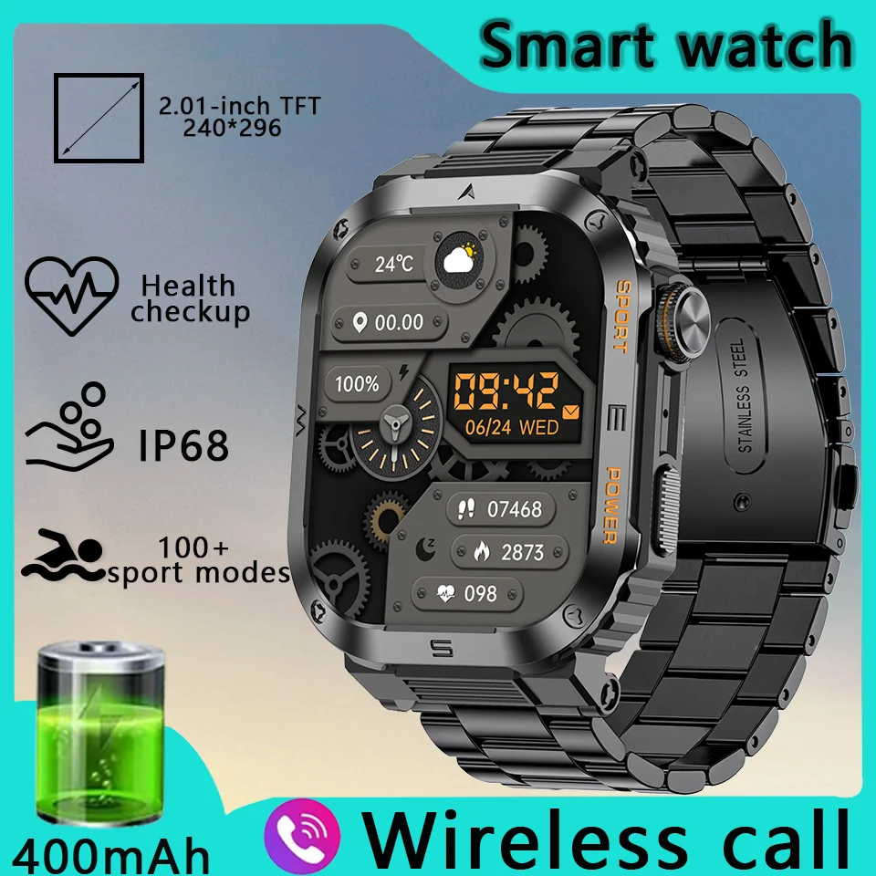 

Новинка 2023 года, 2,01 дюйма, умные часы для мужчин, пульсометр, Bluetooth, голосовой помощник, умные часы, ремешок IP68, водонепроницаемые, для мужчин и женщин, умные часы