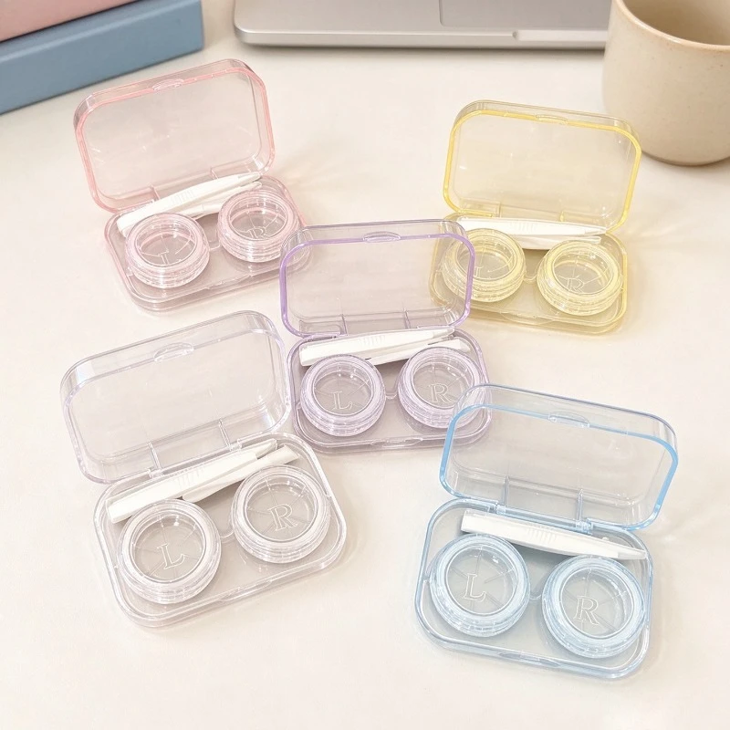 Transparent No Screw Cap Contact Lens Case Travel Colored Contact Lenses Storage Box With Tweezers Suction Stick Lens Container