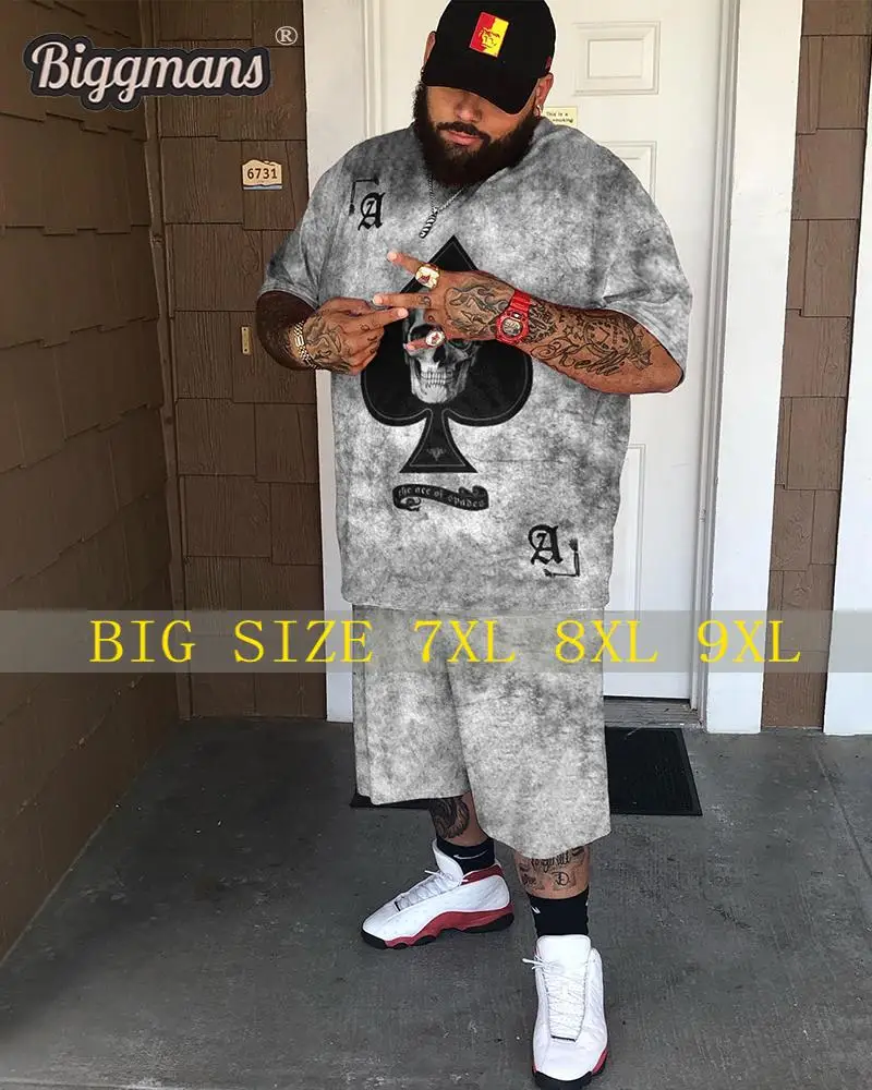 

Biggmans Plus Size for Men's T-Shirt Clothing Poker Queen A Print Casual Sleeve Pattern Gray Short Sleeves Big and Tall L-9Xl