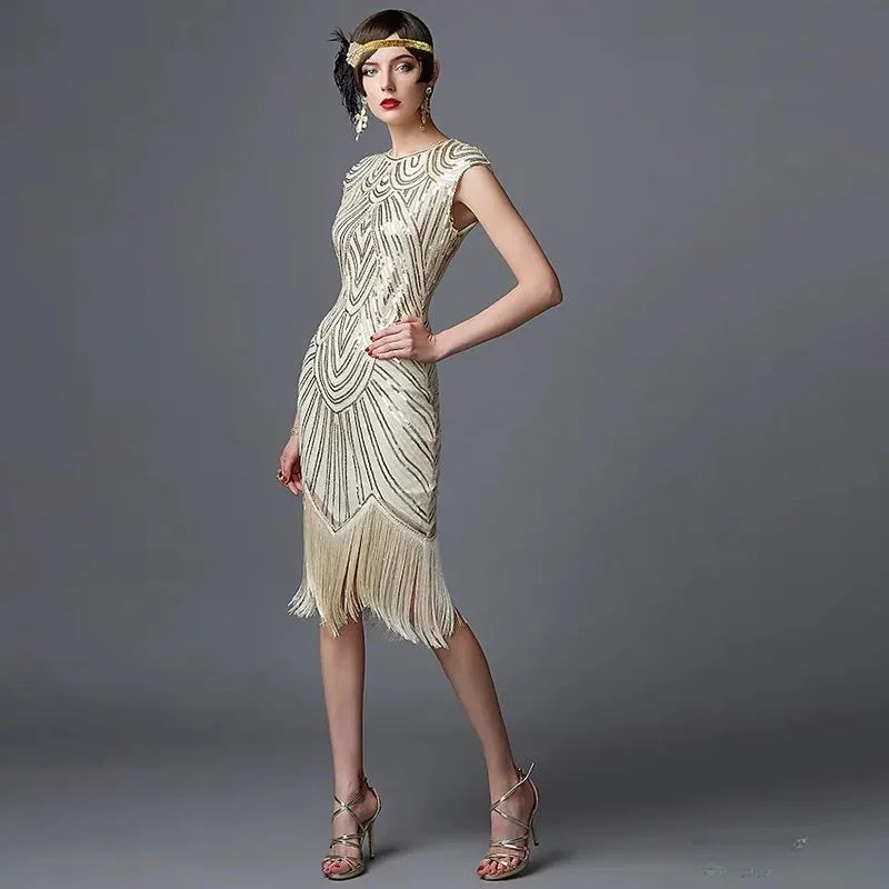 Abito da sera retrò Gatsby con paillettes fatto a mano Dr 920 Costume da spettacolo teatrale Collezione primaverile di abbigliamento etnico da donna
