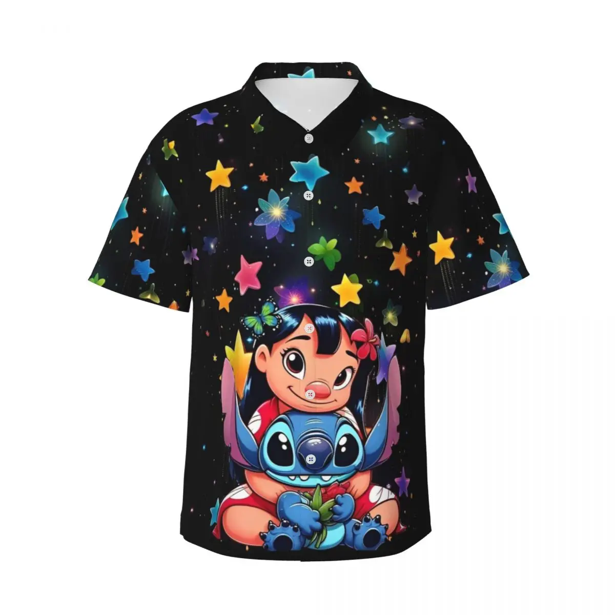 

Casual Fashion 3D Printing Stitch Cute Cartoon Shirt Men Short Sleeved Shirts Men's Summer Beach Tops