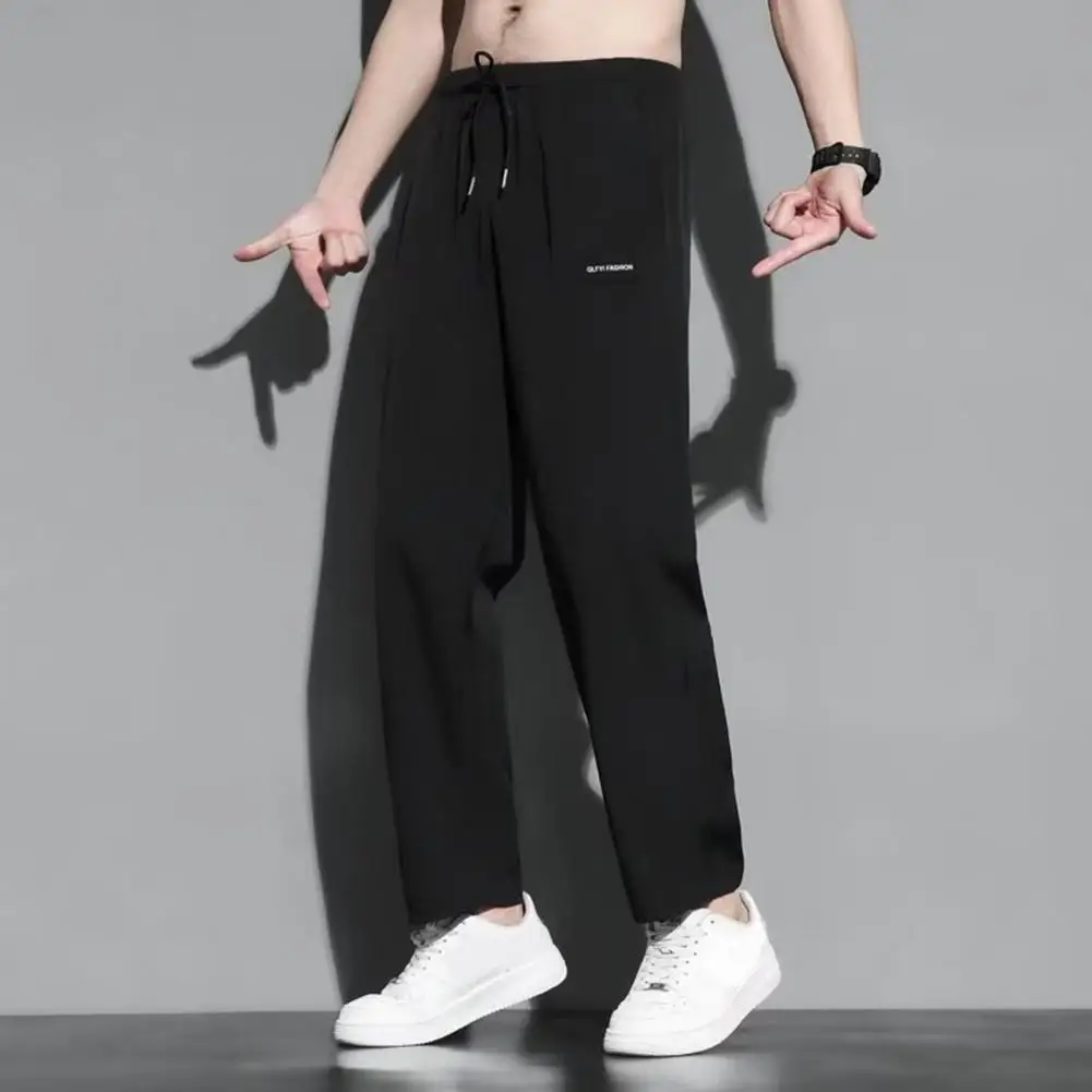 

Casual Straight Pants Breathable Men's Summer Sweatpants with Drawstring Waist Wide Legs Lightweight Jogging Trousers for Sports