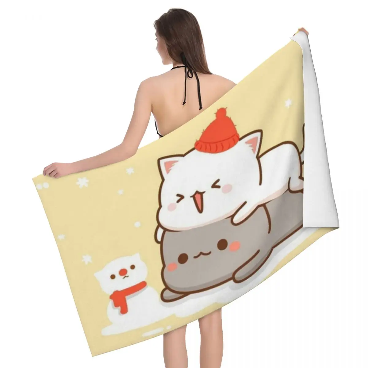 Honey Peach Cat Cartoon Beach Towel Quick Drying Cute Microfiber Bath Beach Towel Sauna Bathroom Travel Picnic Women Couple Gift