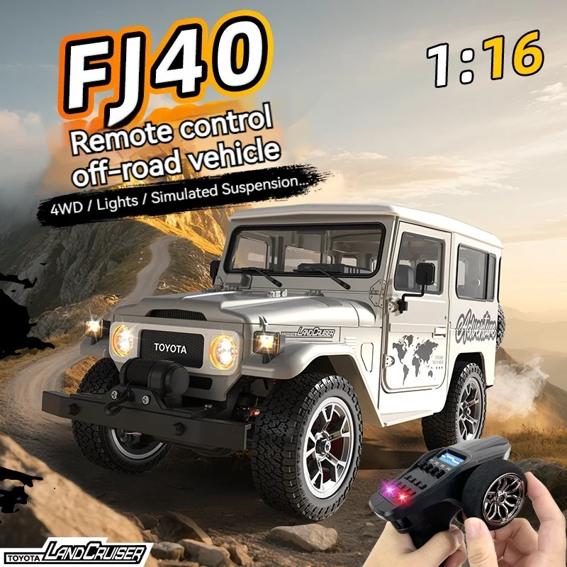 1/16 메탈 텍스처 FJ40 4WD 시뮬레이션 무선 조종 자동차 Hg4-211 라이트 스모커 윈치 장착 오프로드 등반 차량 모델 장난감
