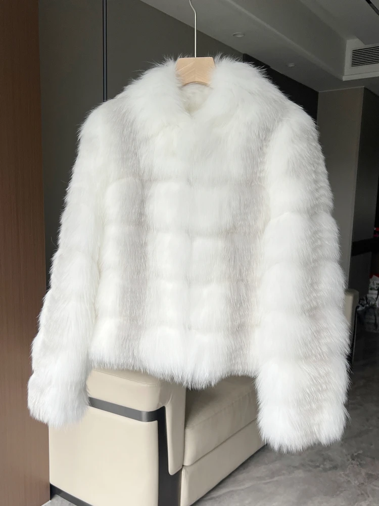 

(Fox Beauty) New Fox Fur Grass Coat Women's Stand Collar+Lace Edge Layered Design