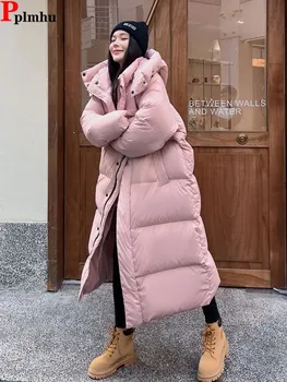 Winter Hooded Warm Pink Long Parkas Chaqueta  Korea Cotton Padded Windproof Parcas Overcoat  Casual Snow Wear New Women Jaquetas