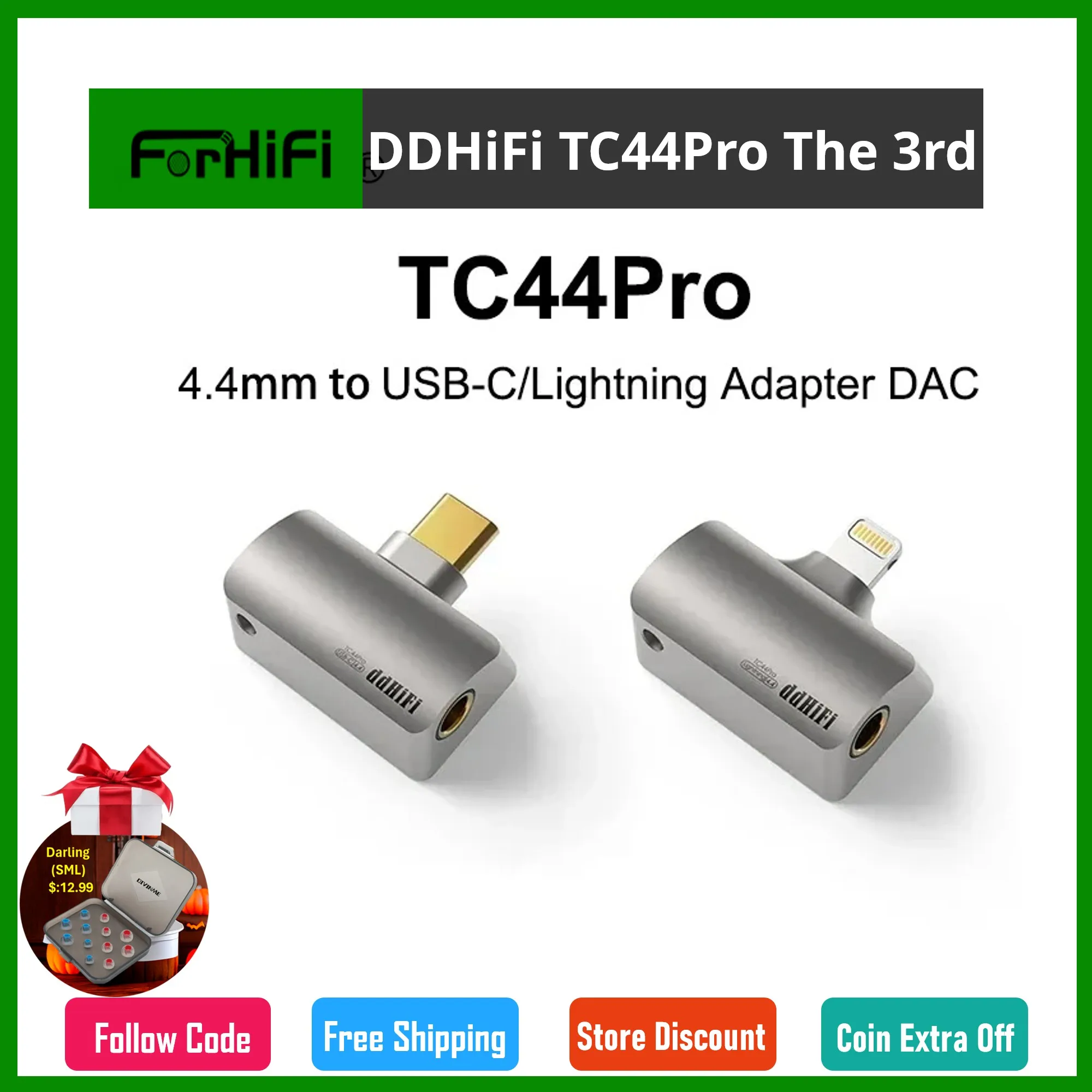 

DD ddHiFi TC44Pro The 3rd Generation Adapter USB-C/Lightning to 4.4mm Balanced DAC Dongle Dual CS43131 Chips PCM384 DSD256