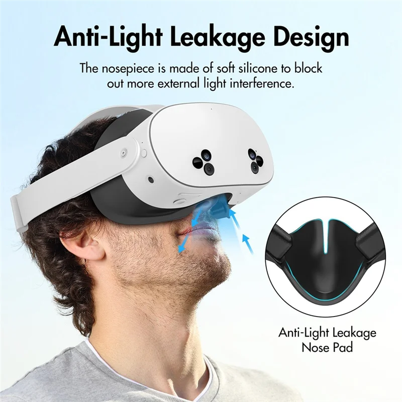 Meta Quest 3S PU 가죽 얼굴 인터페이스 교체 패드(실리콘 코 패드 VR 액세서리 포함)용 3 In 1 페이스 커버